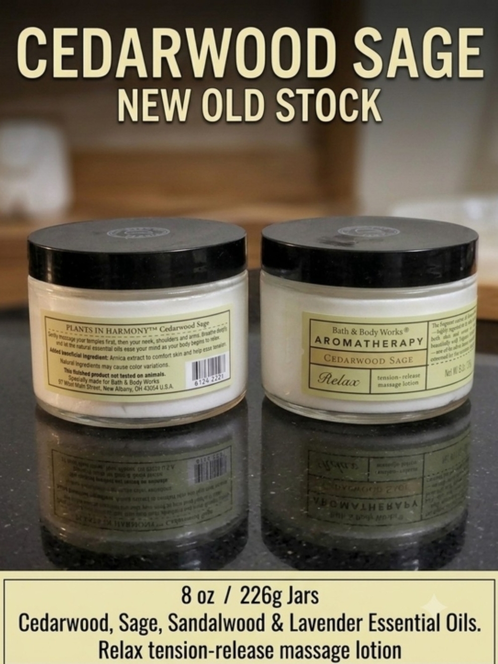 Bath & Body Works Cedarwood Sage Massage Lotion - Black & Cream Jars